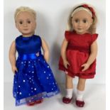 2 Our Generation 18" dolls by Battat. Ginger doll with red dress together with a doll with