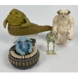 4 vintage Star Wars character action figures. Jabba The Hut, Hoth Wampa, Sy Snootles and Max Rebo
