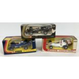 3 boxed vintage F1 racing cars by Corgi. Elf Tyrell-Ford #158, Graham Hill's Shadow #1561 and