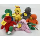 A set of six Bassett's Jelly Babies beanie soft toys. Comprising: Bubbles, Bumper, Bigheart, Baby