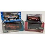 4 boxed Land Rover diecast vehicles by Halsall, Redbox, Richmond Toys and Corgi. To include TV