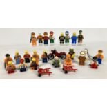 A collection of 23 assorted Lego figures and 1 play piece. To include: Construction workers & Pit