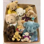 A box of assorted modern teddy bears to include Russ Brambles and The Bearington Collection. In