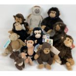 A collection of 11 various soft toy & plush monkeys, many with original tags. To include examples by