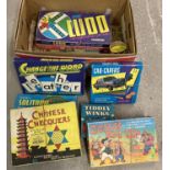 A quantity of vintage Spears board games together with a tin of Pick Up Monkeys a 2 Children's