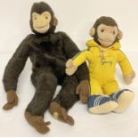 A vintage Merrythought monkey pyjama case together with a Pedigree Toys 'Speedy' monkey.