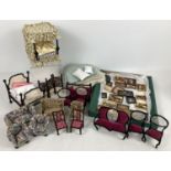 A collection of handmade wire framed dolls house furniture with beaded detail. Together with a