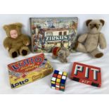 A small collection of vintage toys & games and a German "Zirkus" children's book. Lot includes a