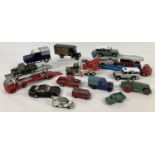 A collection of vintage and modern diecast, car transporters, 4 x 4 vehicles, vans and cars. To