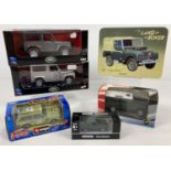 5 boxed Land Rover and 4x4 vehicles by NewRay, Cararama, Burago and Kidconnection. In various scales