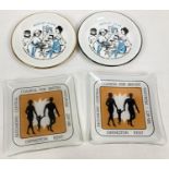 4 vintage Nudist/Naturist interest pin dishes. 2 ceramic Nudist Club dishes with caricature