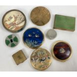 A collection of 9 vintage compacts in varying sizes and designs. To include examples by Elizabeth