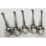 5 Victorian silver Apostle style teaspoons. Hallmarked Sheffield 1895. Approx. 9.5cm long. Total