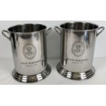 A pair of silver plated 2 handled Louis Roederer champagne coolers. Approx. 24cm tall x 18cm