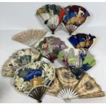 A collection of vintage paper fans, mostly advertising. To include Galeries Lafayette Royal