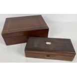 2 vintage mahogany boxes with inlaid detail. A writing/jewellery box with sectional lift out