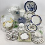 A collection of vintage ceramics and glassware. To include white Shelley teapot and matching