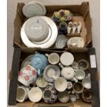 2 boxes of vintage and modern ceramics. To include Aynsley posy bowl, Wedgewood vase, Royal Alma