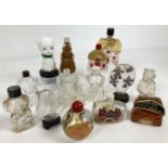 A collection of vintage novelty glass perfume bottles, some with painted decoration. To include: