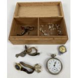 A wooden box containing a quantity of assorted vintage watches, for spares or repair. To include
