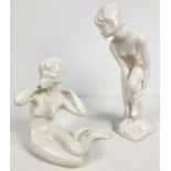 2 vintage Goebel ceramic nude art deco style figures in blanc de chine finish. Taller figure (