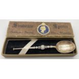 A boxed silver gilt anointing spoon made as a souvenir for the Queen's Coronation. Fully