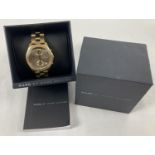 A boxed ladies Marc By Marc Jacobs MBM3298 chronograph wristwatch. Gold tone bracelet strap with
