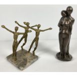 2 modern nude sculptures. A bronzed effect heavy resin figurine of 2 entwined figures together
