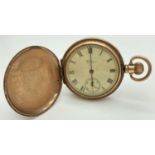 A vintage Waltham Traveler 9ct gold plated Dennison cased hunter pocket watch. Roman Numeral