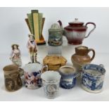 A quantity of antique and vintage ceramics to include Art Deco vase by Myott, Victoria Diamond