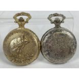 2 Modern pocket watches. A gold tone case with bass fish design to front by Citron International