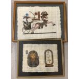 2 framed and glazed hand painted Egyptian papyrus pictures with gilt detail. Larger frame size