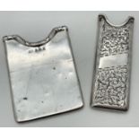 2 antique silver calling card holders, both fully hallmarked. A plain square shaped Levi & Salaman