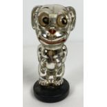 A vintage 1930's Bonzo dog, novelty silver glass perfume bottle with Painted eyes, mouth and