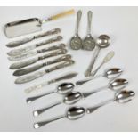 A small quantity of vintage and antique silver plated cutlery and flatware. To include a silver