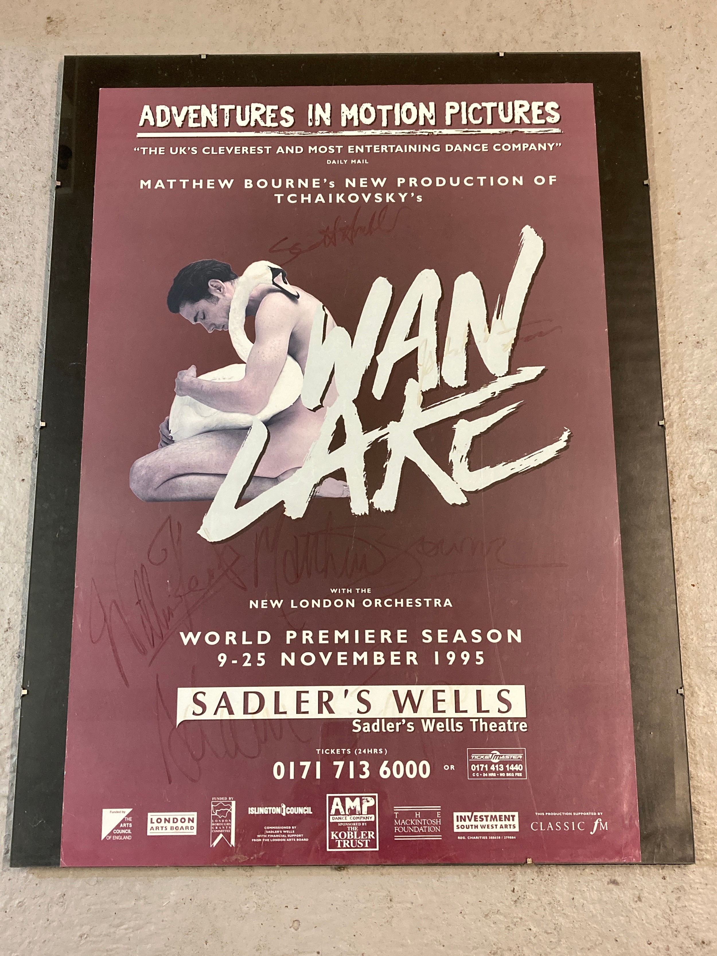 A signed ballet poster for "Matthew Bourne's New Production Of Tchaikovsky's Swan Lake". World