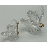 2 Swarovski crystal butterflies with gold tone antennae. Both with swan mark, unboxed. Largest