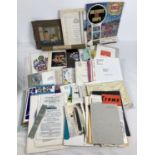 A box of assorted vintage ephemera to include Shipping & cruise menus and assorted ephemera,