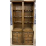 2 vintage solid wood "Old Charm" slimline tall display units. Both with 4 drawers and 3 shaped front