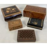 A collection of 5 assorted vintage wooden boxes. To include an Italian Sorrento musical box with