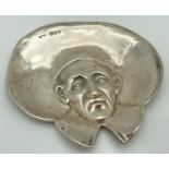 A Victorian silver novelty character pin dish by Sampson Mordan & Co. With facial features shown