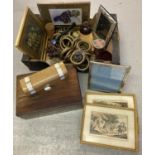 A box of assorted, mostly wooden items and picture frames. To include: wooden boxes in various