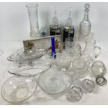 A large collection of assorted vintage and modern glass ware. To include: boxed crystal bells,
