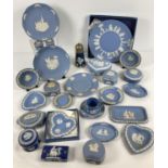 A quantity of assorted wedgwood blue & white jasper ware ceramics to include boxed items. Lot