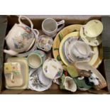 A box of assorted vintage ceramics to include Sylvac, Midwinter, Hornsea, Delft and Crown Ducal.