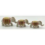 3 vintage 1950's Wade ceramic elephants from the Wade Treasures Elephant Train. Largest approx. 3.