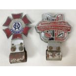 2 vintage 1960's car badges complete with fixing brackets. A Triumph Sports Owners Association badge