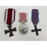 3 military medals. A Modern copy of the Polish Cross Of Valour, a replica George VI Air Force