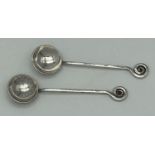 A pair of mid century Kurt Jobst sterling silver South African salt or condiment spoons. With Arts &