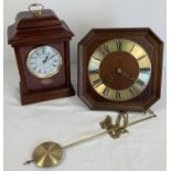 2 wooden cased clocks. A modern London Clock Co. glass panelled quartz mantel clock (approx. 32cm